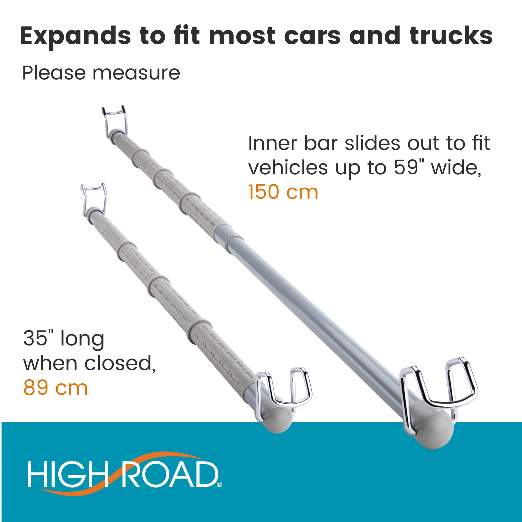 High Road Car Clothes Hanger Bar - Unbreakable Carbon Steel Car Clothes Rod With Solid Steel Hooks - Clothes Hanger For Car Expa