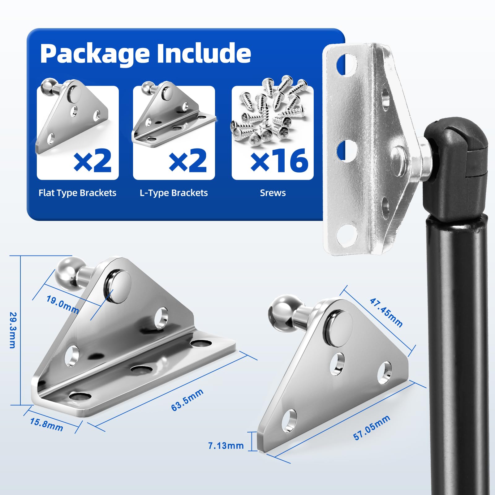 ARANA 10MM Stainless Steel Ball Stud Mounting Bracket - 4 Pcs Universal Lift Support Struts Mounts, Silver