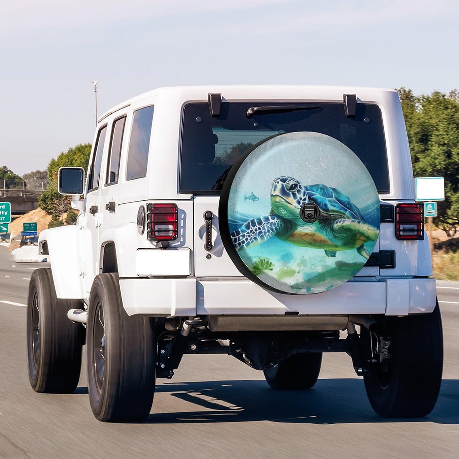 Dujiea Beach Sea Turtle Spare Tire Cover with Backup Camera Hole, Universal Wheel Tire Cover Tire Protectors for Jeep Trailer RV