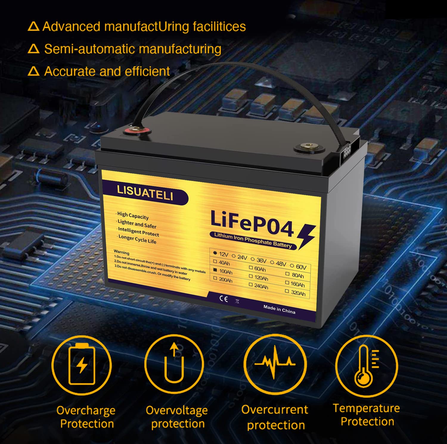 12V 100Ah Lifepo4 Battery, 100Ah Lithium Battery With 100A Bms,5000+ Cycles 12V Lithium Batteries, Perfect For Rv, Solar, Marine, Home Energy Storage,Run In Series Or Parallel