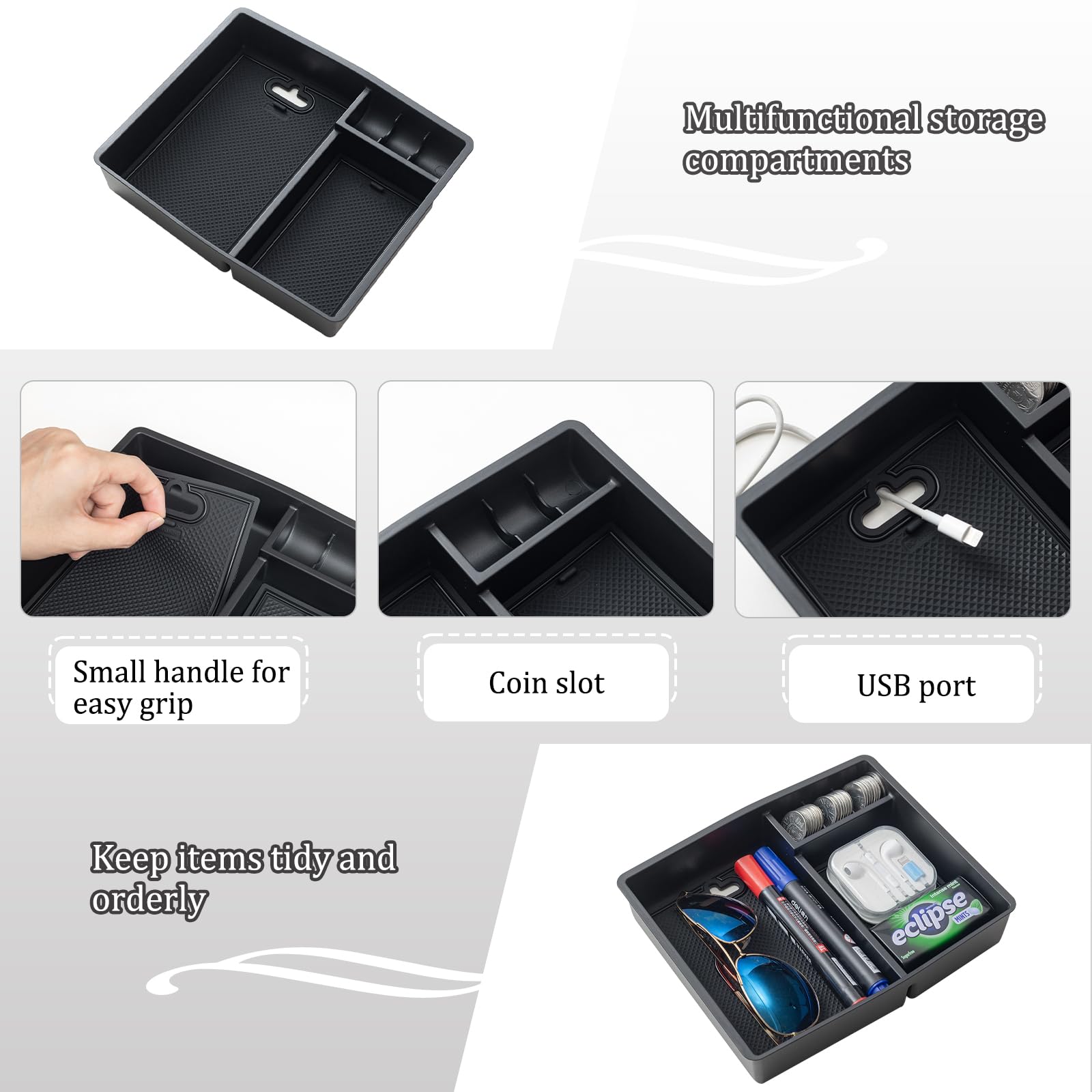 JDMCAR Center Console Organizer Compatible with 2024 2025 Toyota Tacoma, Armrest Insert ABS Plastic Coin Holder Secondary Storag