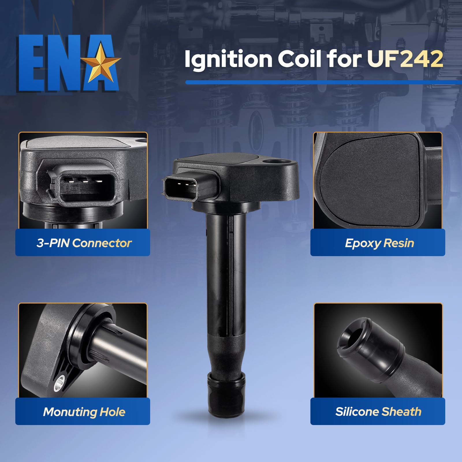 Ena Ignition Coil Uf242 & Spark Plug 4503 Compatible With Honda Accord 3.0L 2000-2002 Odyssey 1999-2010 3.5L Acura Cl 2001-2003