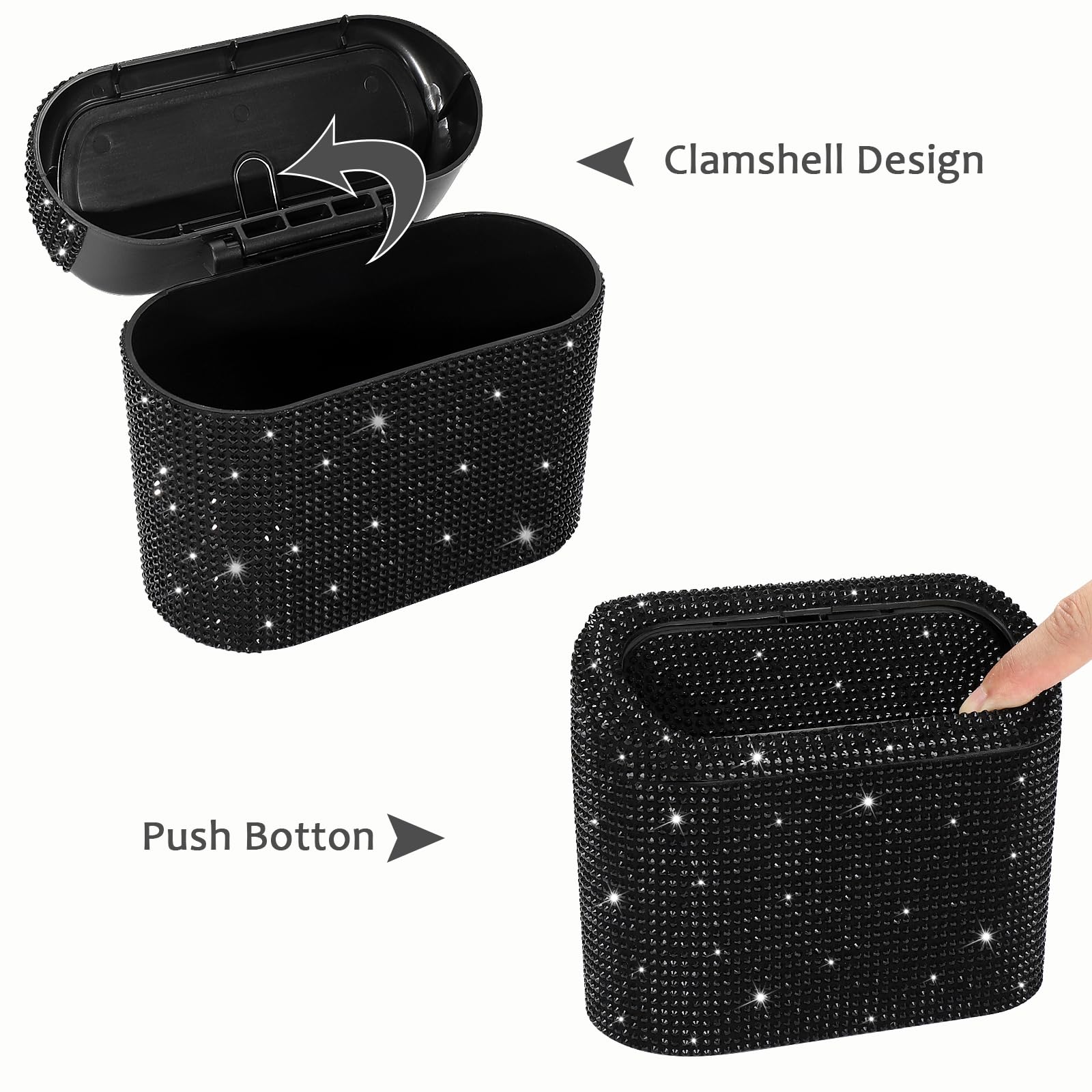 Accmor Bling Car Trash Can With Lid, Mini Vehicle Garbage Organizer Storage Bin Dustbin, Sparkling Crystal Rhinestone Holder Con