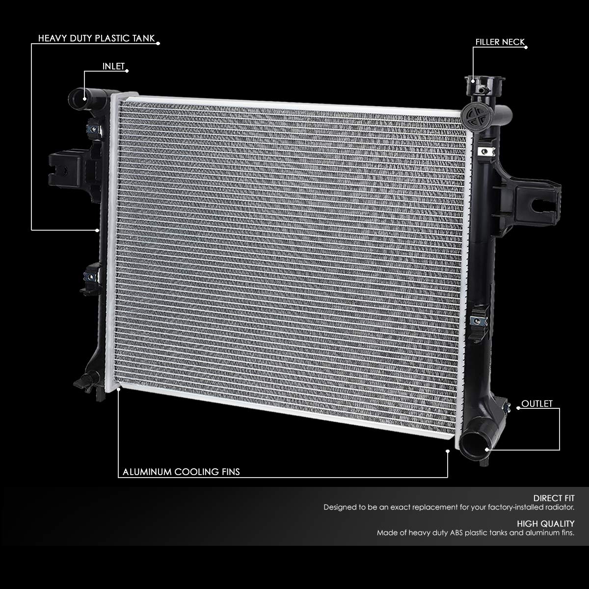 Dna Motoring Oem-Ra-2839 Factory Style Aluminum Core Radiator Compatible With 05-10 Grand Cherokee / 06-10 Commander At, 23-1/16