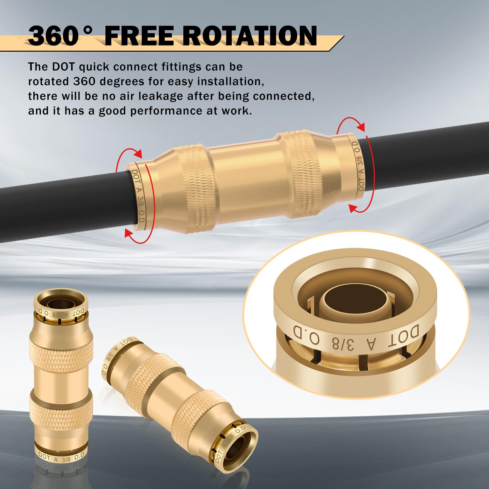 Cheemuii 23 Pcs Brass Dot Air Line Fittings With 30Ft 1/4 '' And 20Ft 3/8 '' Dot Air Line Kit Push Lock Quick Connect Fittings W