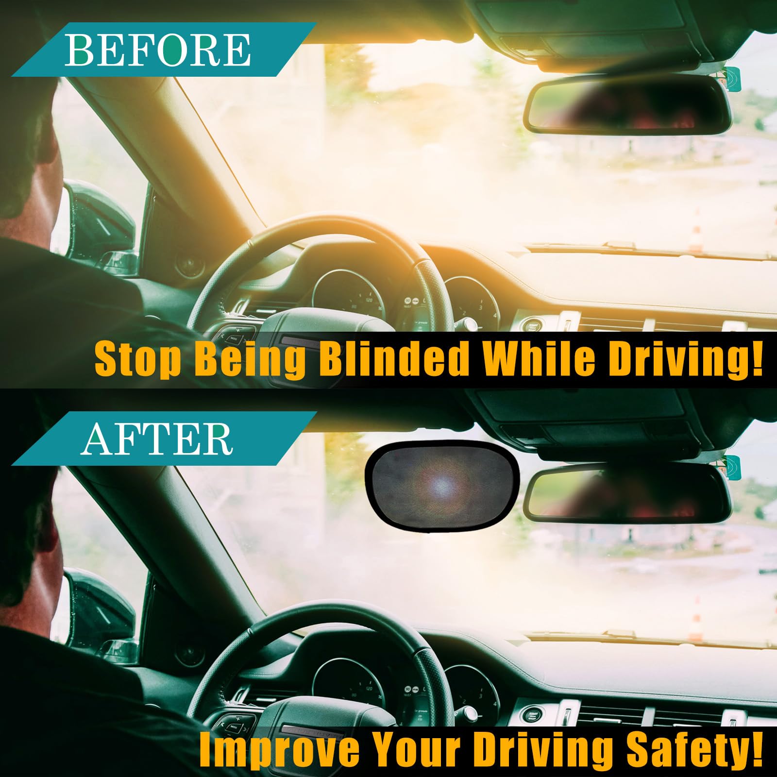 IC ICLOVER Mini Car Sun Shade for Driver (2 Pcs), Static Cling Sun Visor for Safe Driving, Glare Protection/Block Harmful UV Ray