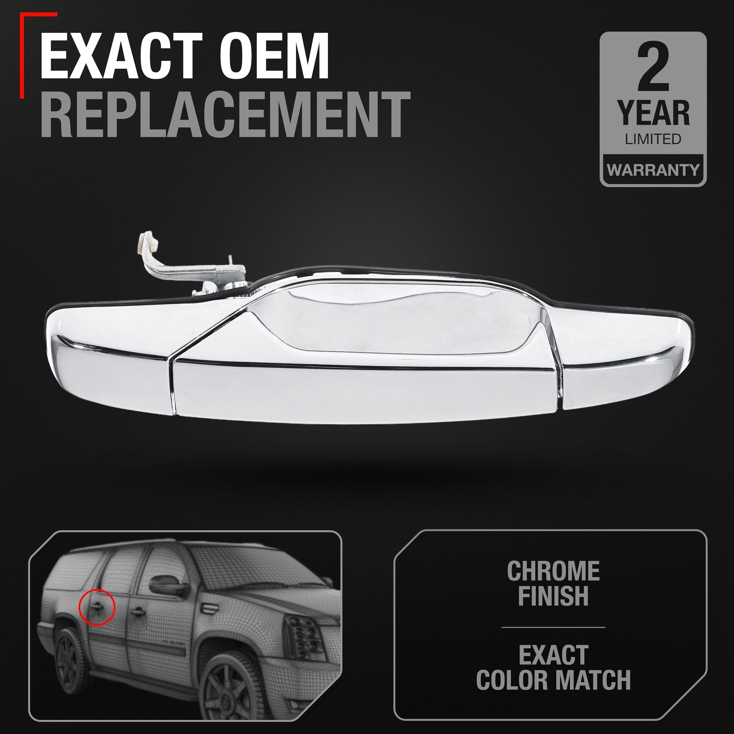 Exterior Rear Passenger Door Handle - Compatible With 2007-2013 Chevrolet Avalanche Silverado Suburban Tahoe; Gmc Sierra Yukon;