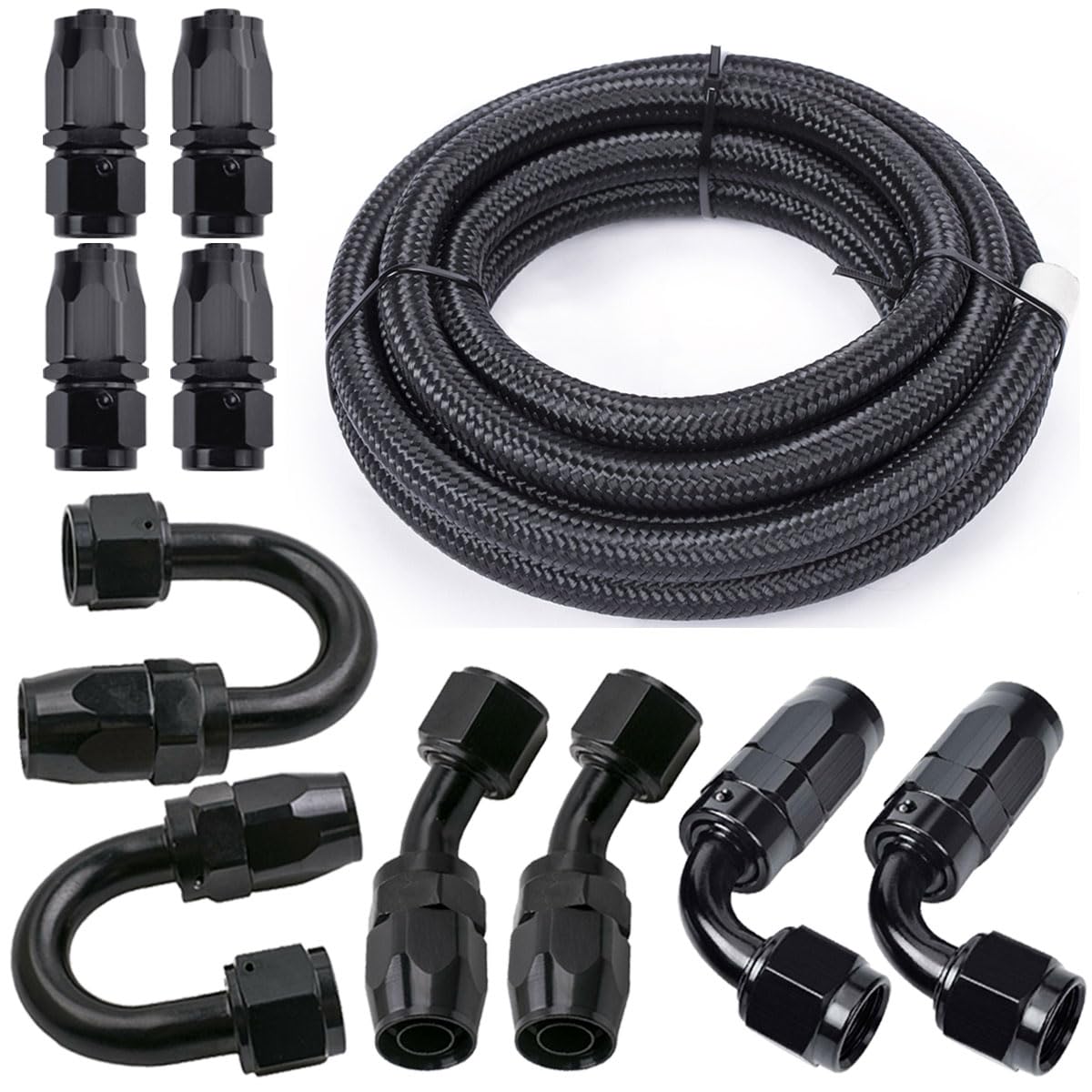 20Ft 10An Fuel Line Hose Kit, Nylon Stainless Steel Braided Fuel Line Oil/Gas/Fuel Hose End Fitting Hose With 10Pcs Swivel Fuel