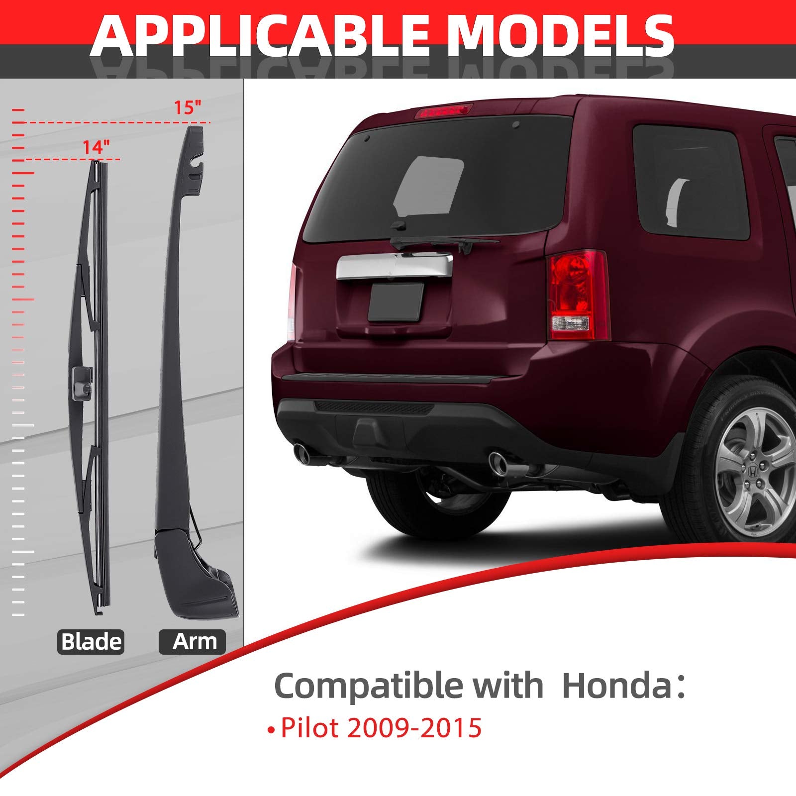 Replacement For Honda Pilot 2009-2015, Rear Windshield Wiper Arm Blade Set - Otuayauto Factory Oem Style 76730Szaa02