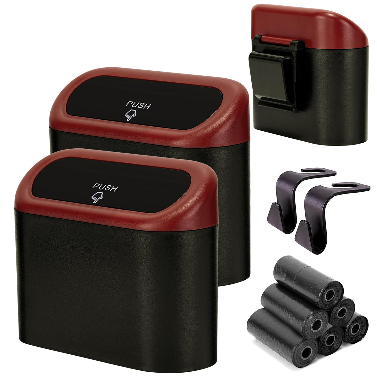Ginsco Mini Car Trash Can with Lid, 2 Pack ABS Small Car Trash Bin, Car Accessories for Interior, Cute Leakproof Car Garbage Bin