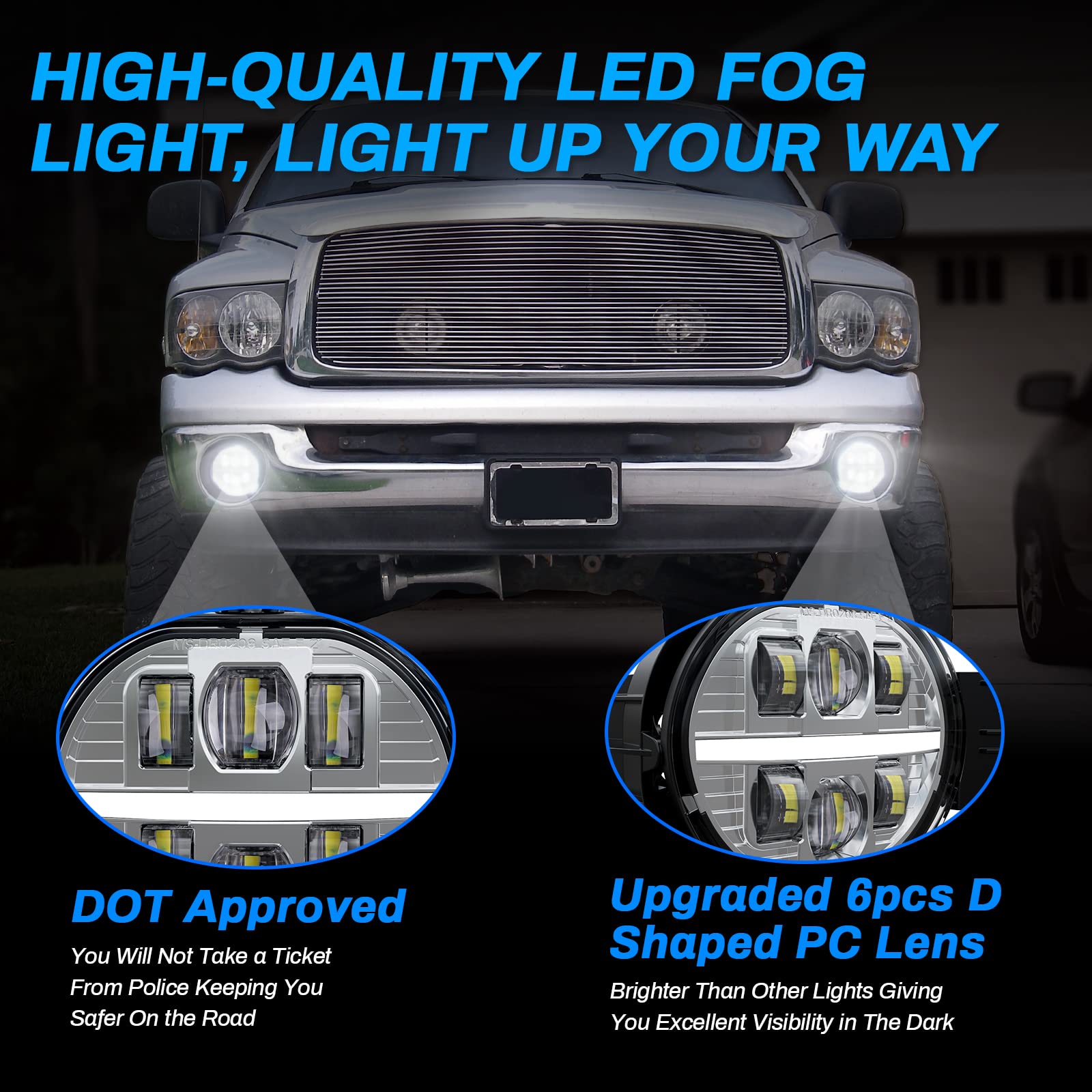BICYACO LED Fog Light with DRL Compatible with Dodge Ram 1500 2002-2008 Dodge Ram 2500/3500 Pickup Truck 2003 2004 2005 2006 2007 2008 2009-1 Pair (Silver)