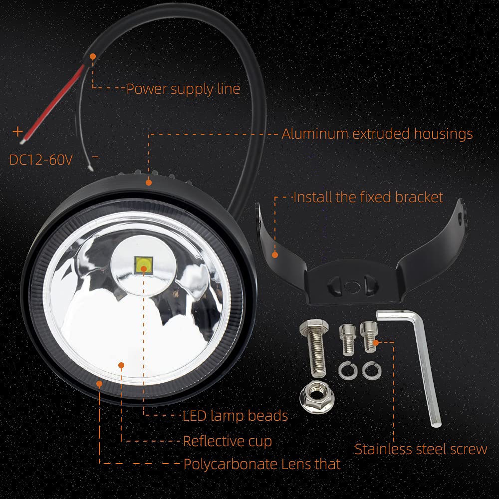 Szdystar Led Round Driving Fog Lights, 2Pcs, 4 Inch Super Bright Led Pods, Work Auxiliary Lights, Ditch Lights, Fit For Atv Utv