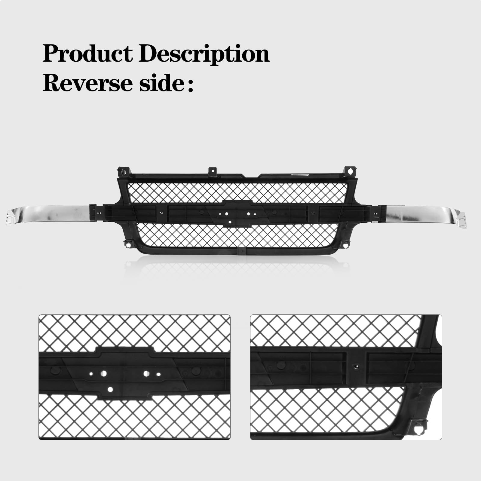 Perfit Liner New Replacement Parts Front Grille Chrome Black Compatible With 2001 2002 CHEVY Silverado 2500 HD 3500 HD GM1200523