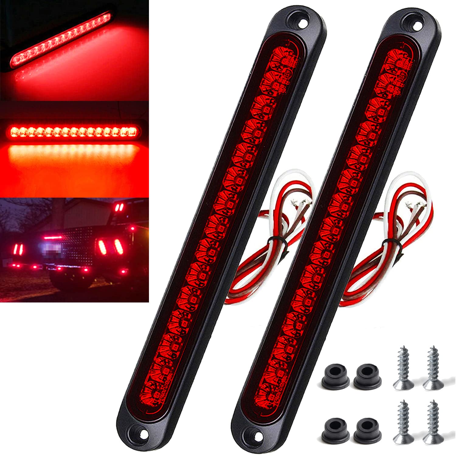 2 Pack 10'' 15 LED Trailer Identification Light 9 to 30-volt, LED Stop Turn Tail Light Assembly Third Brake Bar Strip Rear Marke