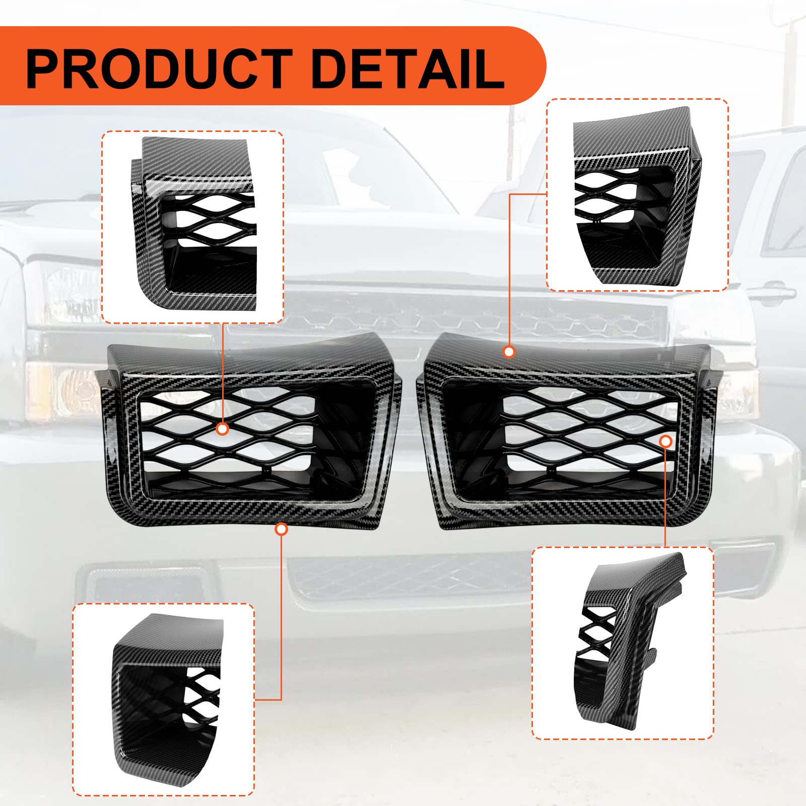ECOTRIC Bumper Caliper Air Duct Set Compatible with 2003-2007 Chevrolet Silverado 1500 Pair Carbon Fiber Style Air Duct Vent Bez