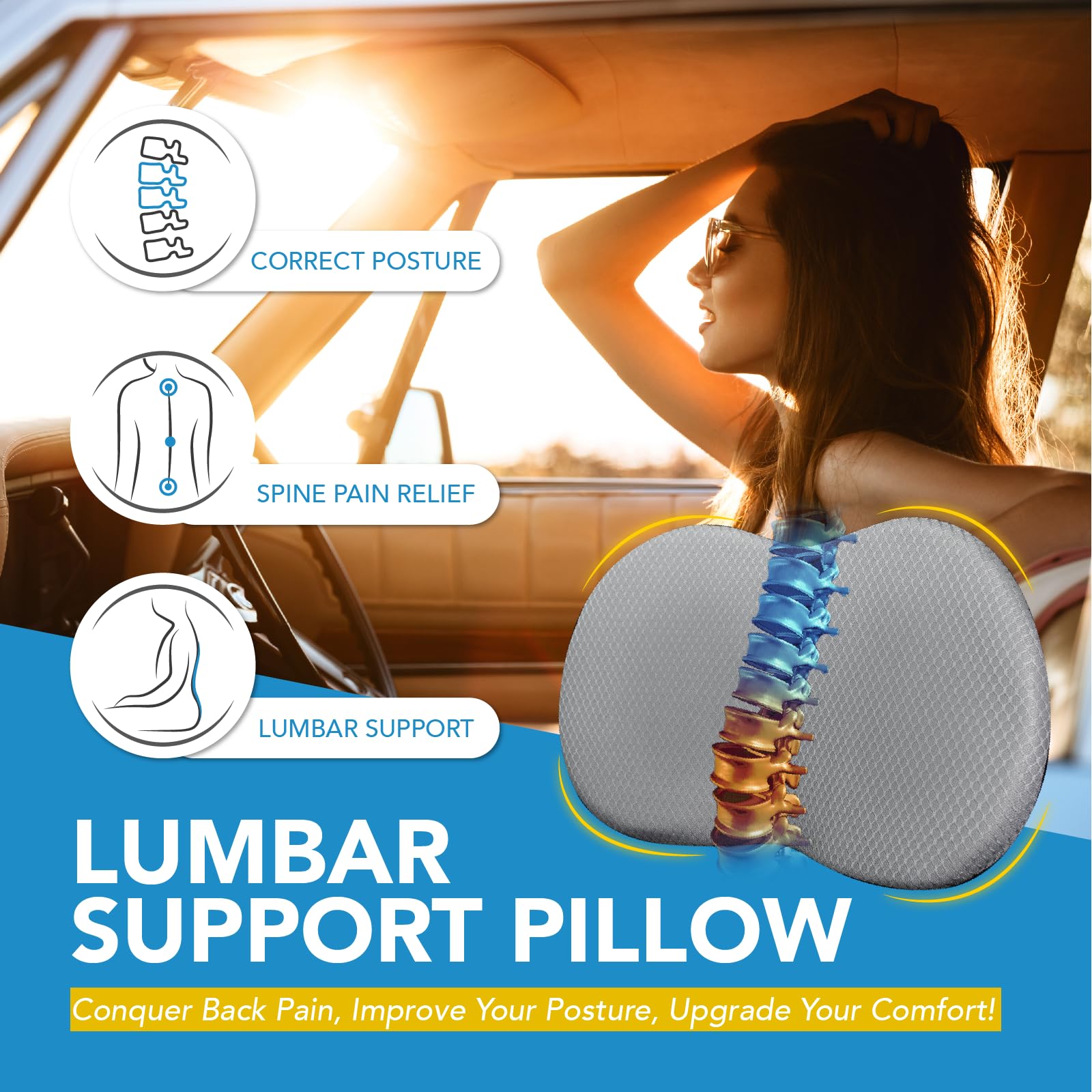 Kingphenix Wedge Car Seat Cushion: Memory Foam Truck Seat Cushion For Car Seat Driver - Sciatica And Back Pain Relief - Enhancin