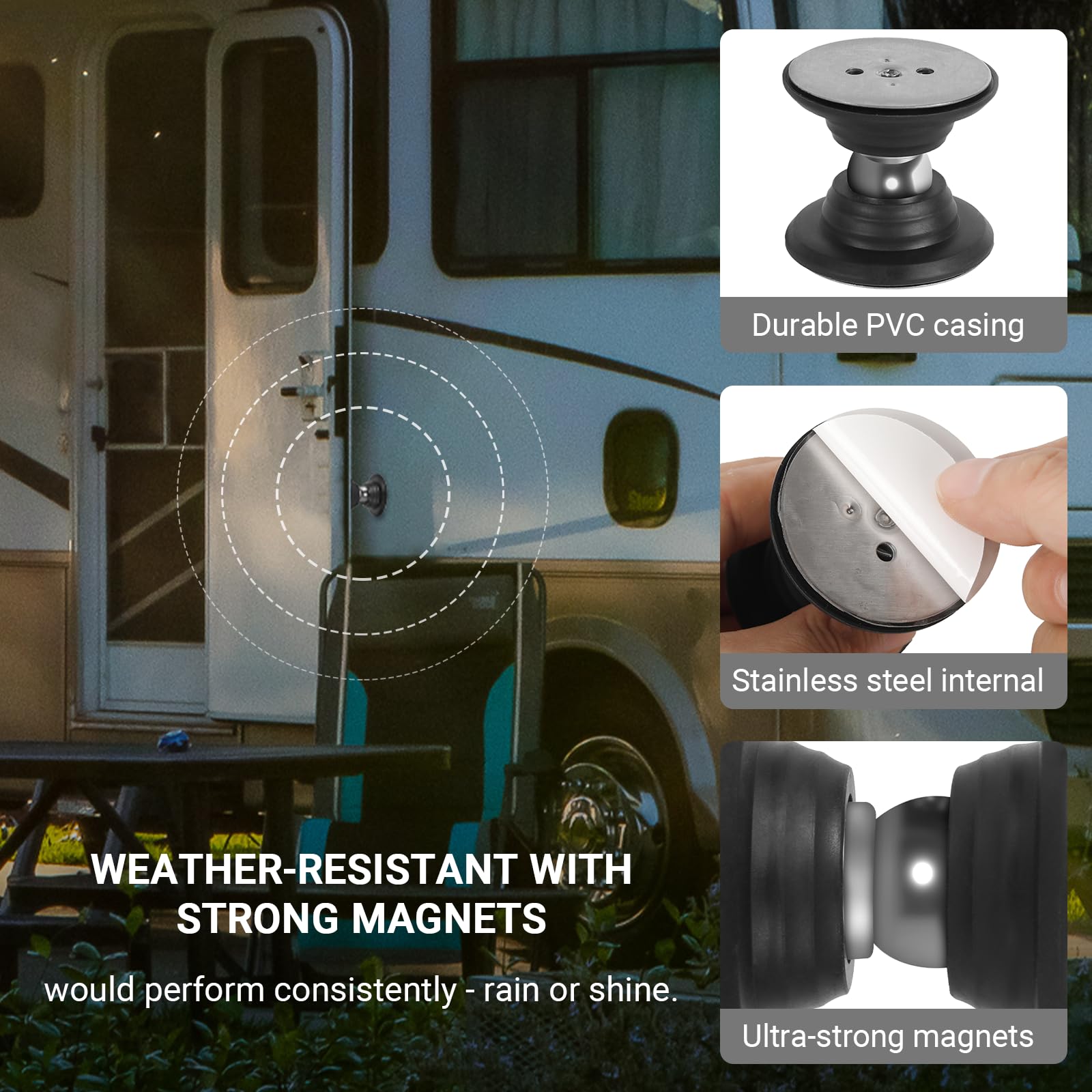 CALPALMY (2 Pairs) RV Magnetic Door Catch and Holder Kit - Black RV Storage Door Holder Magnetic Baggage Door Catch for RV Campe