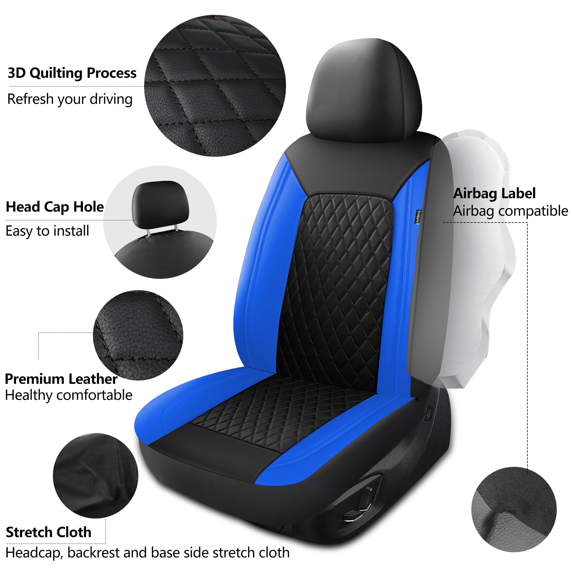 HChengkikz Car Seat Covers,Breathable and Waterproof Seat Covers,Luxury PU Universal Fit Automotive Airbag Compatible for Cars S