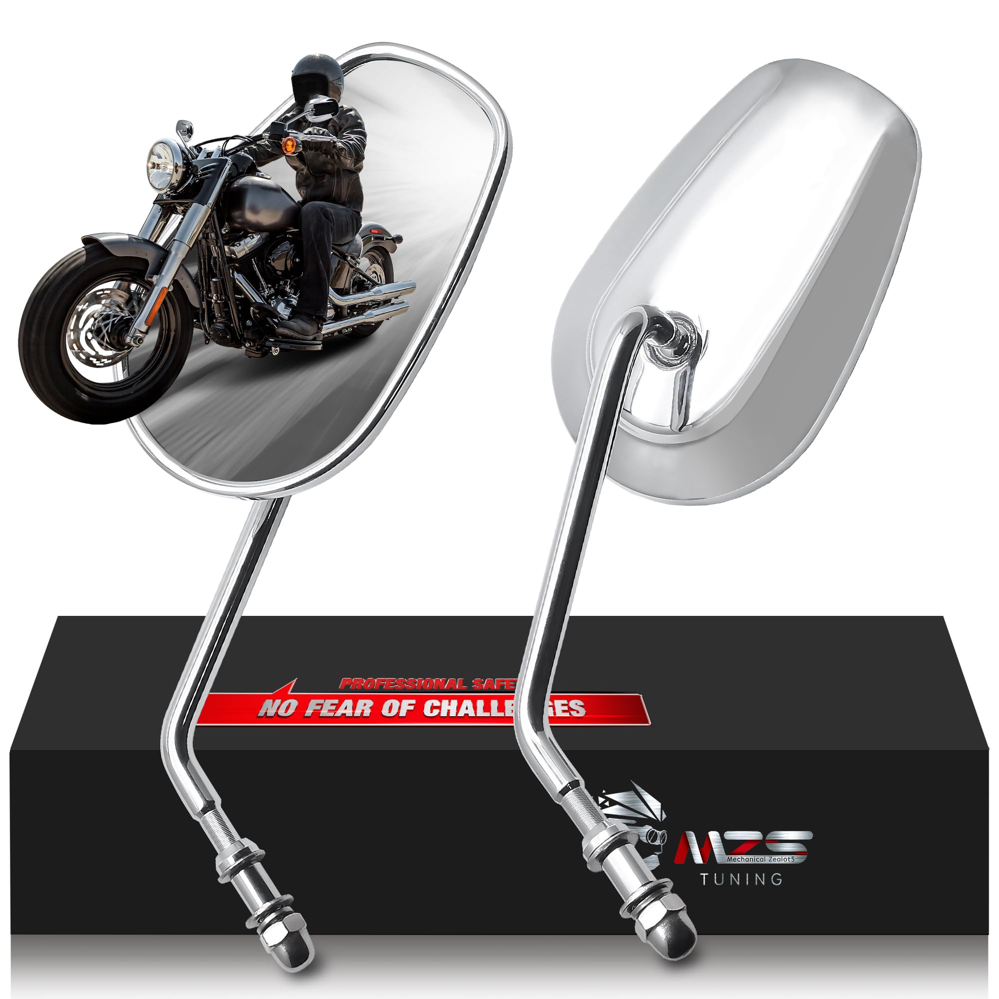 Mzs Motorcycle Mirrors Chrome, M8 Touring Rear View Side Mirror Heavy Aluminium Compatible With Dyna Softail Sportster 883 1200