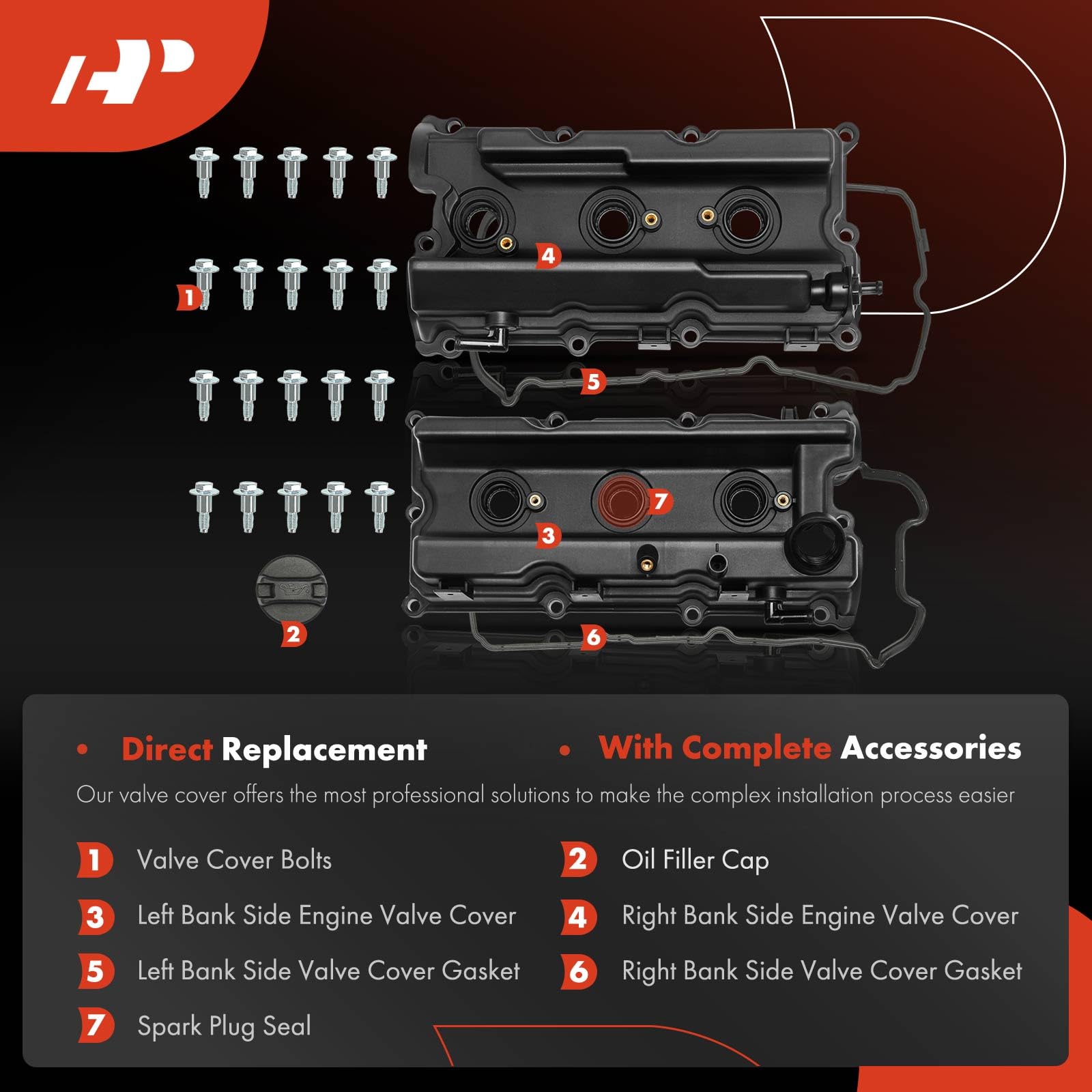 A-Premium Pair [2] Left Right Engine Valve Covers, with Gasket & Oil Filler Cap, Compatible with 2005-2019 Nissan - Frontier, Pa