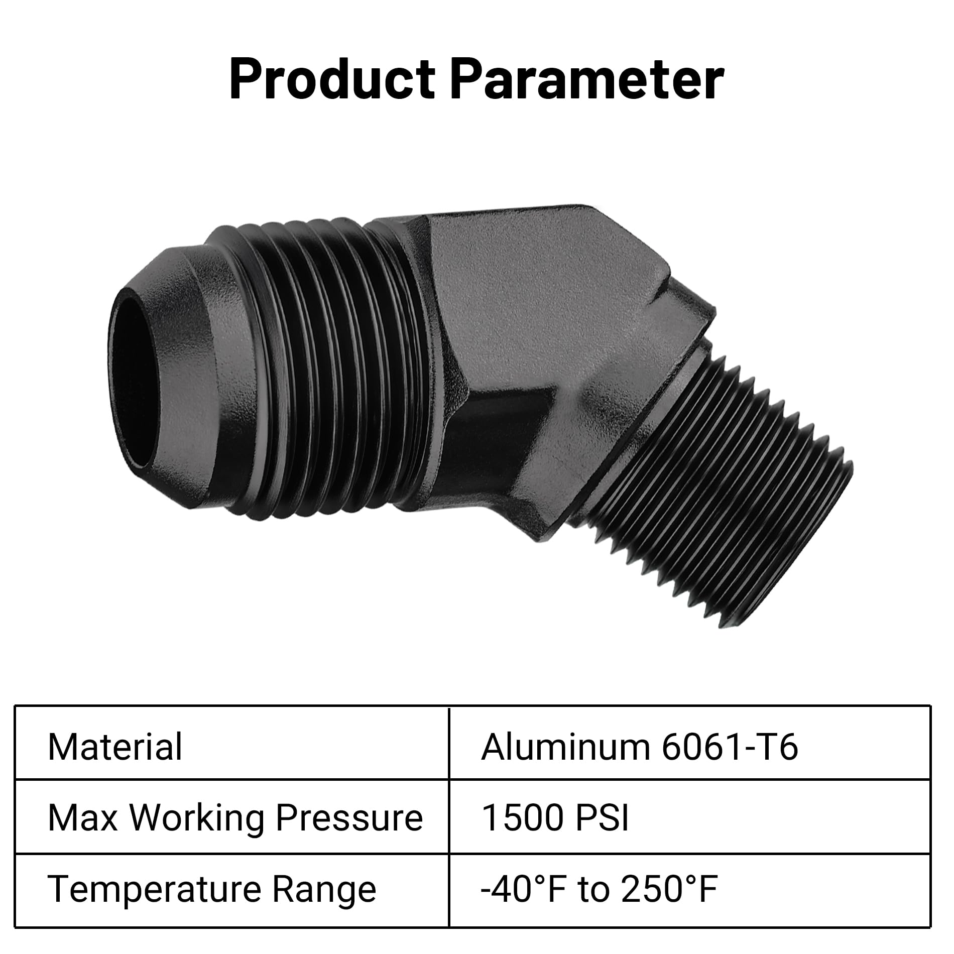Evil Energy 10An Male Flare To 3/8'' Npt Pipe 45 Degree Fitting Adapter Aluminum Black