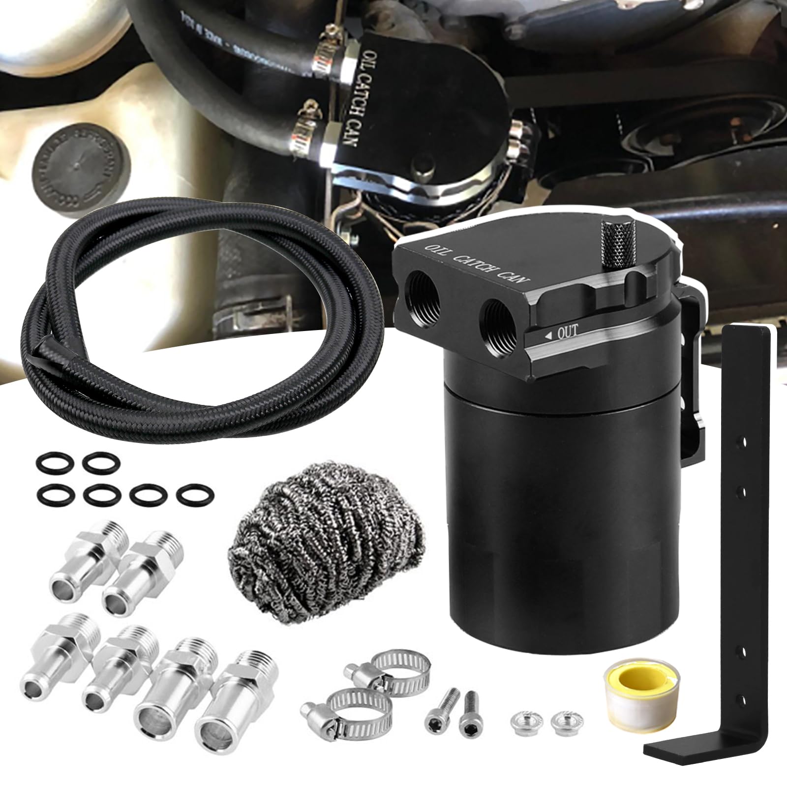 Rulline Universal 350Ml Reservoir Tank Oil Catch Can Tank 0046 Aluminum Polish Baffled Reservoir With Bracket Black