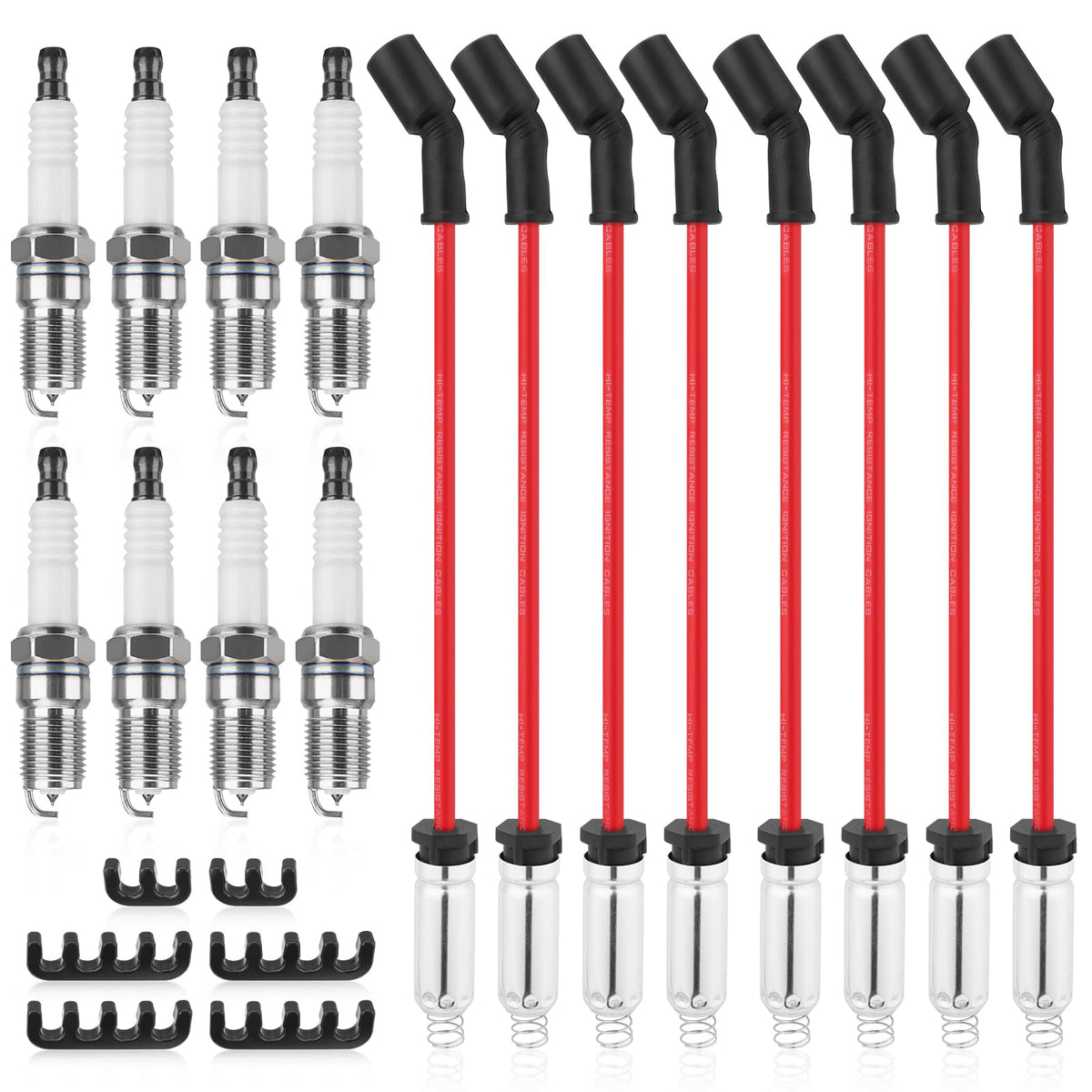 41-962 Spark Plugs & 9748HH Spark Plug Wires Compatible with Chevy Avalanche Silverado 1500 Suburban Tahoe, GMC Sierra 1500 Yuko