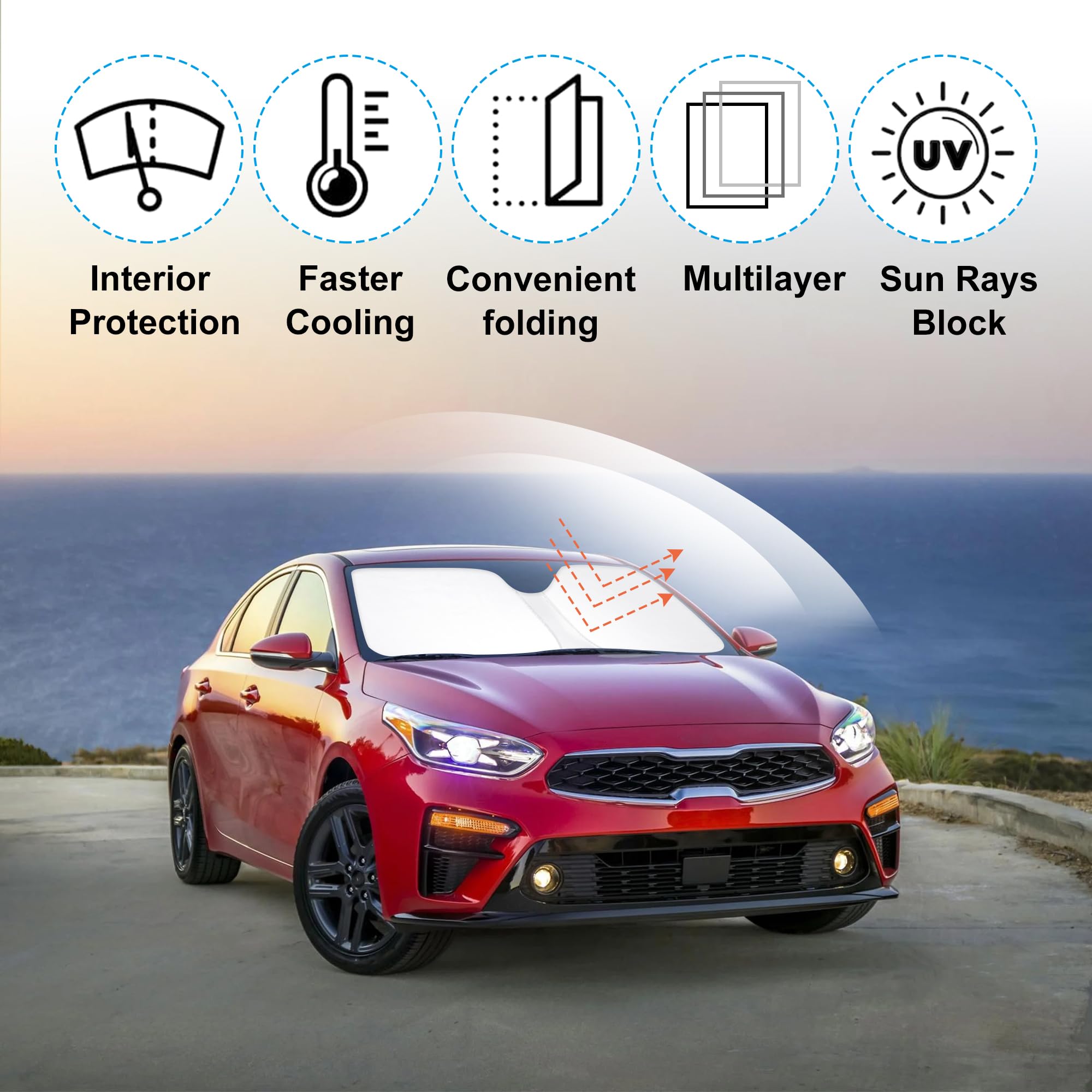 Yycke Windshield Sun Shade Accessories Compatible With 2019-2023 Forte For Kia Foldable Sunshade Sun Visor Blocks Uv