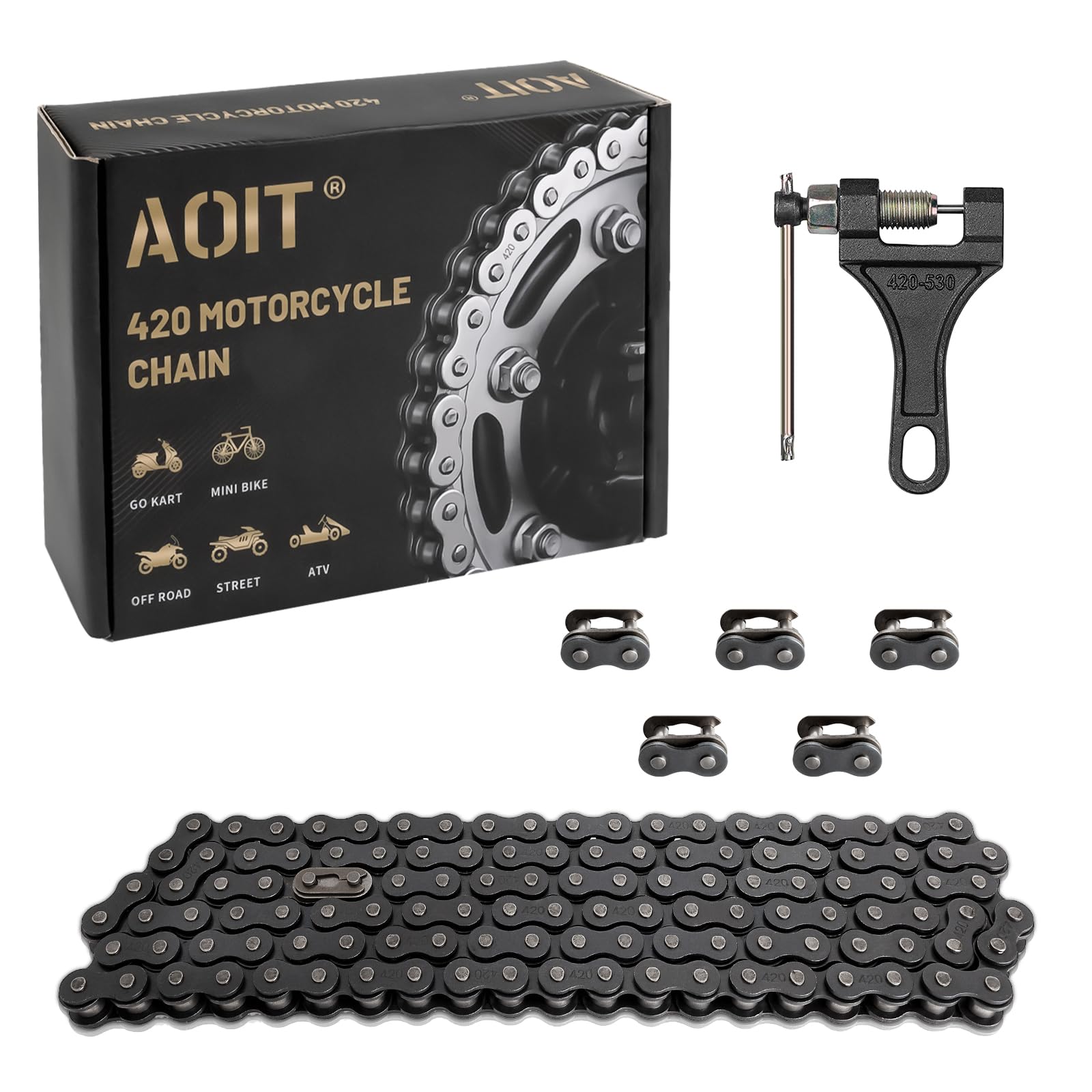 420 Motorcycle Chain Total 90 Links - 420 Standard Roller Chain For 110Cc 125Cc Go Kart Dirt Pit Bike Atv Quad Scooter Mini Bike