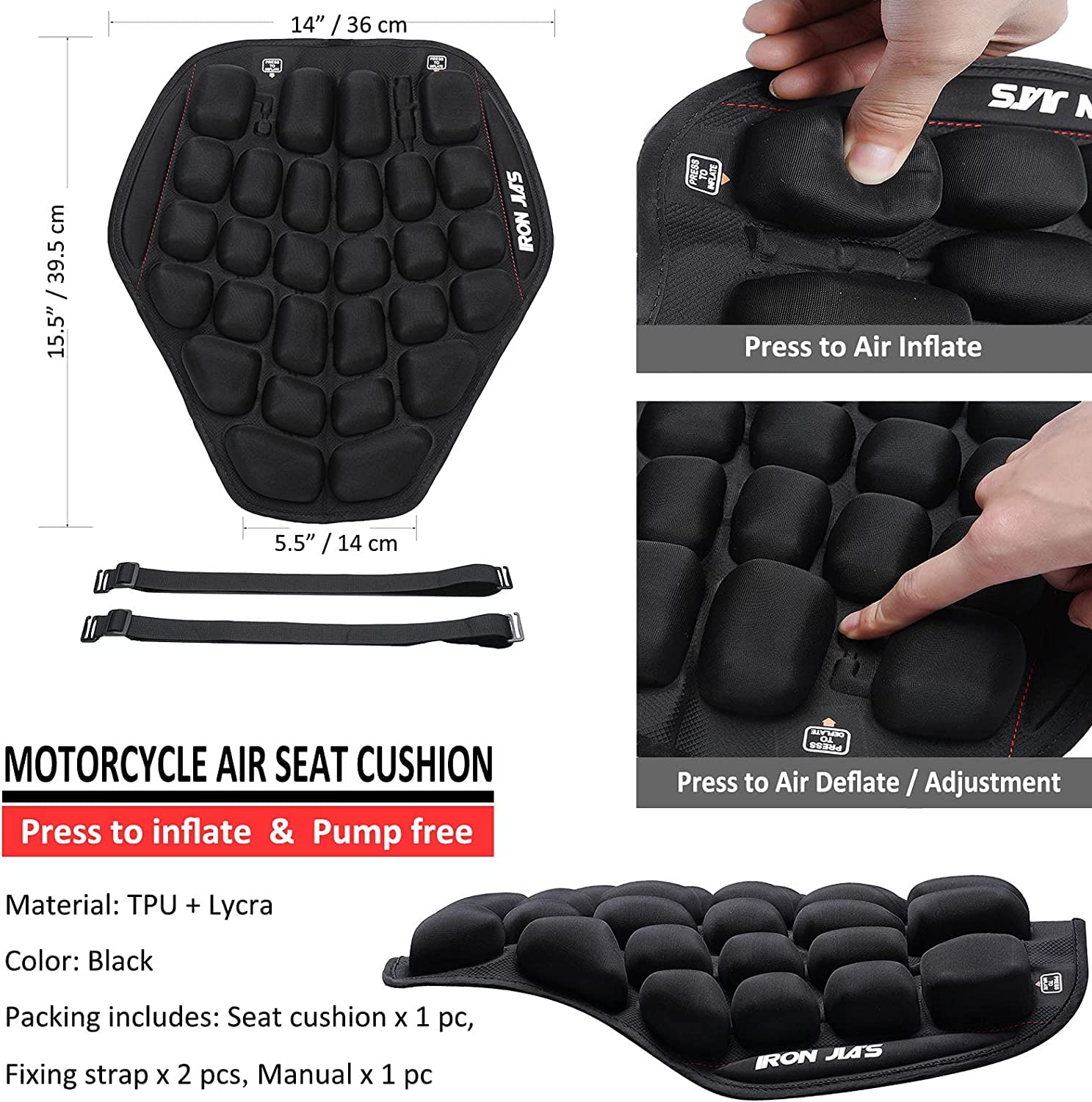 Grapelet Motorcycle Seat Cushion Pressure Relief Hand Press Inflatable Motorcycle Air Seat Pad Shock Absorption Butt Protective Comfortable For Long Rides
