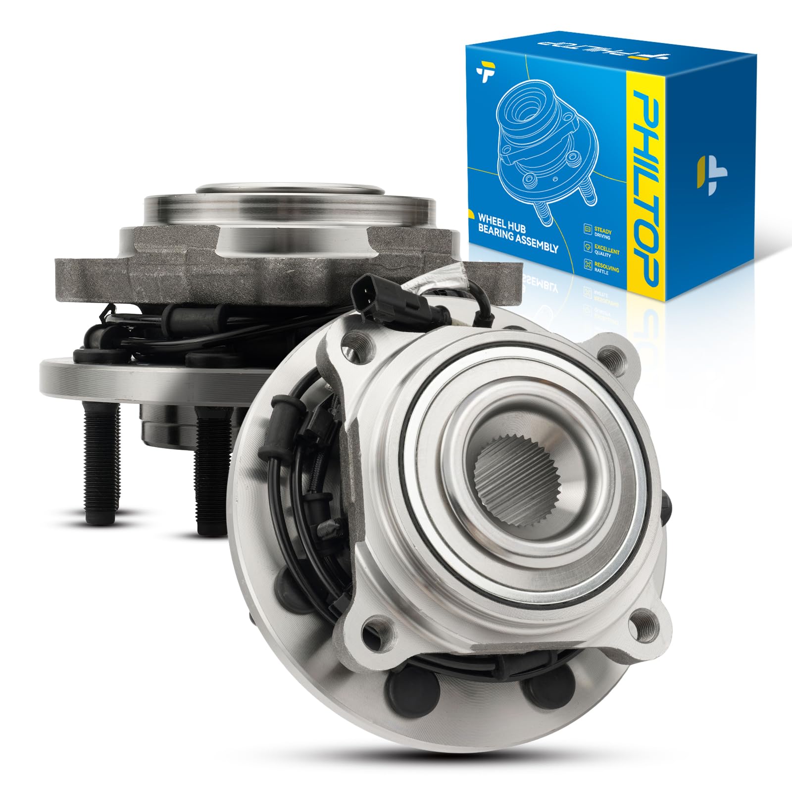 PHILTOP 515162 Front Wheel Hub Bearing Assembly for Ram 2500 2014-2018, 3500 2013-2018, Wheel Bearing 8 Lugs 2PCS