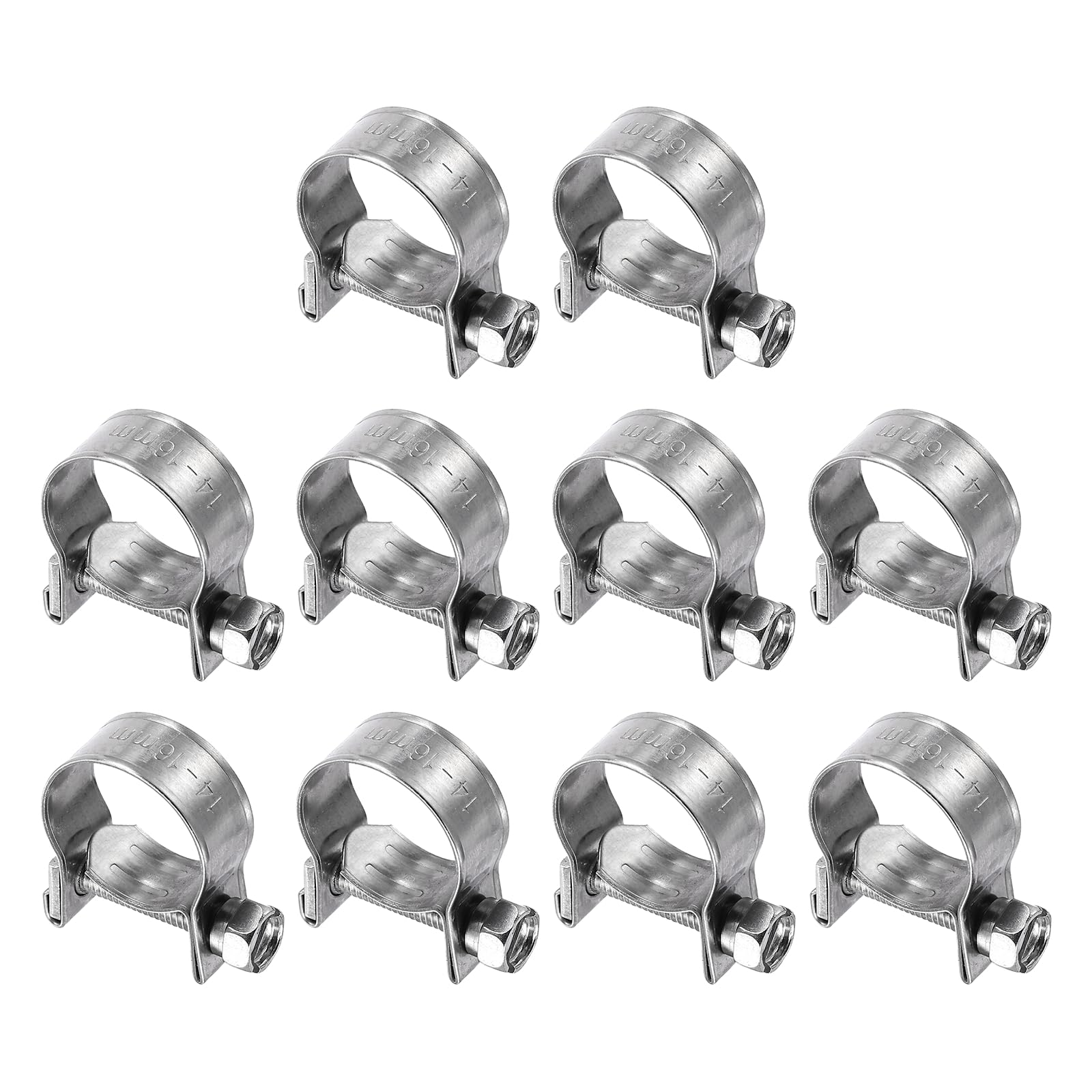 HARFINGTON 10pcs Fuel Injection Hose Clamp 14-16mm Adjustable 304 Stainless Steel Mini Gas Line Hose Clamp for Automotive Agricu