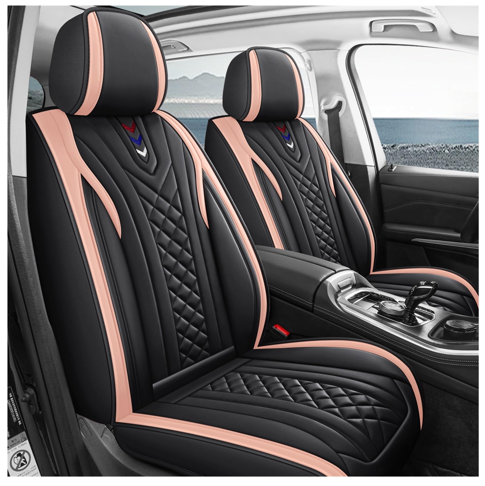 Outos Luxury Leather Auto Car Seat Covers 5 Seats Full Set Universal Fit (Bk-Pink 01)