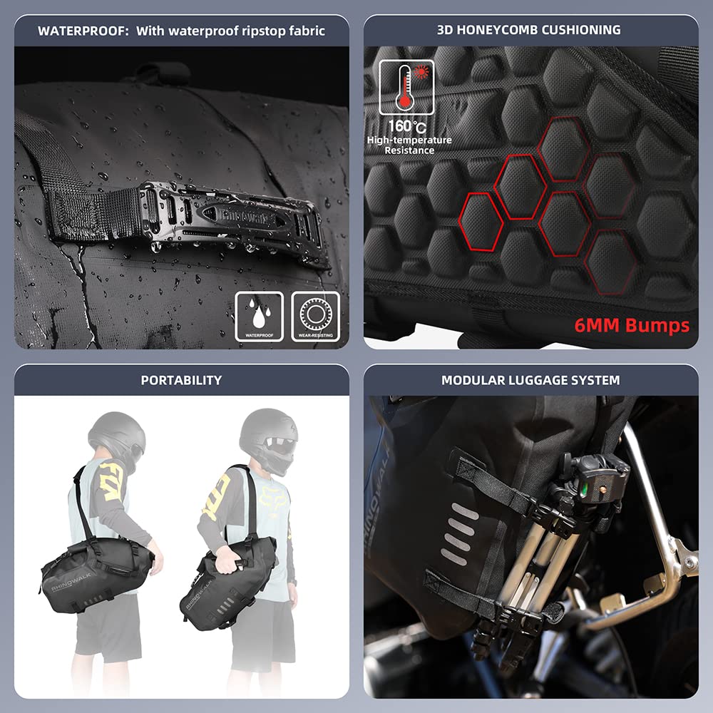 Rhinowalk Motorcycle Saddle Bags Waterproof Anti-Vibration Motor Side Bags Shoulder Bag Motorbike Panniers 18L(9L*2) For Most Adventure And Sport Motorcycle Racks, 1 Pair