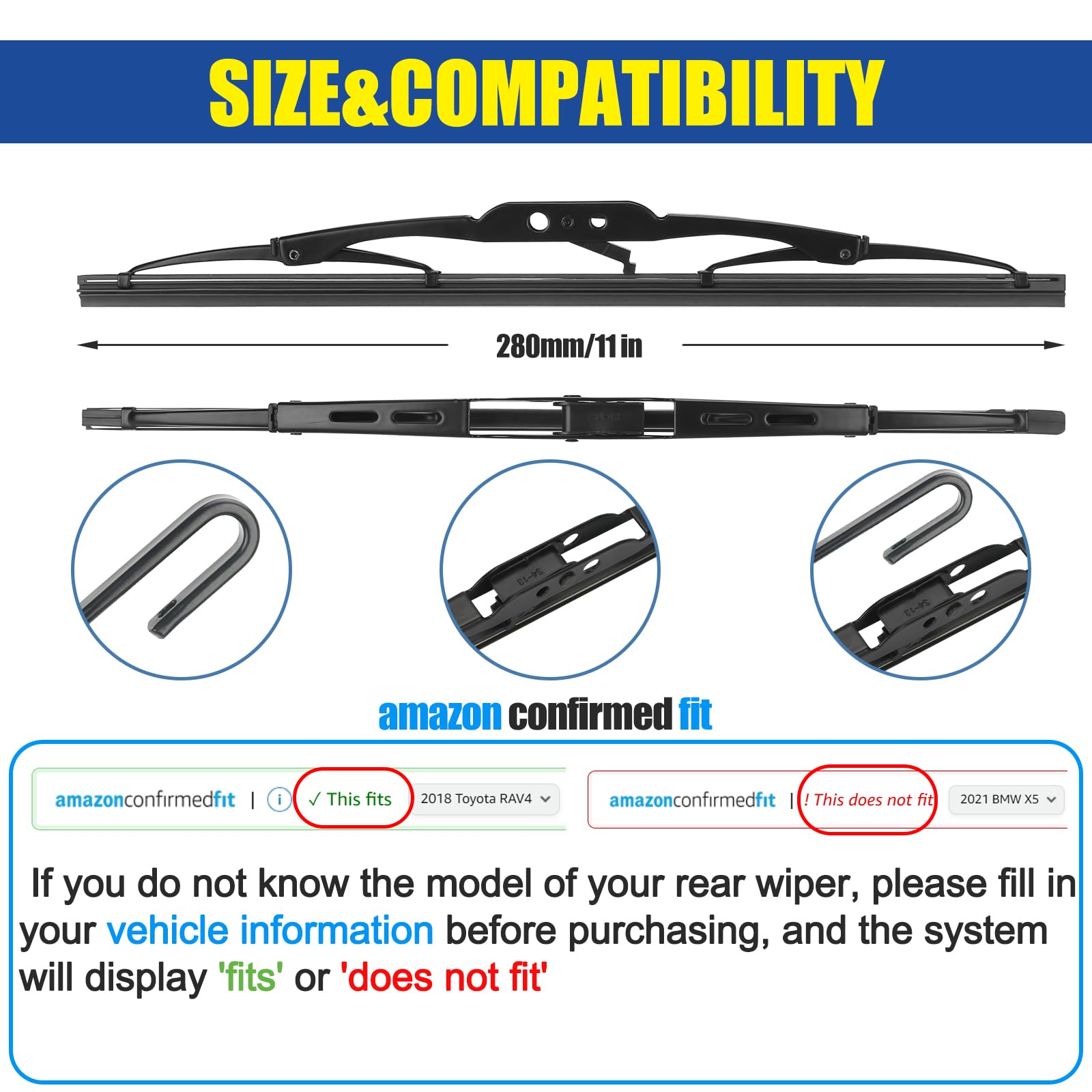 Gspscn 11'' Rear Wiper Blade,Original Replacement Back Windshield Wiper Blades For Gmc Acadia 2016-2012 /Jeepgrand Cherokee 2004