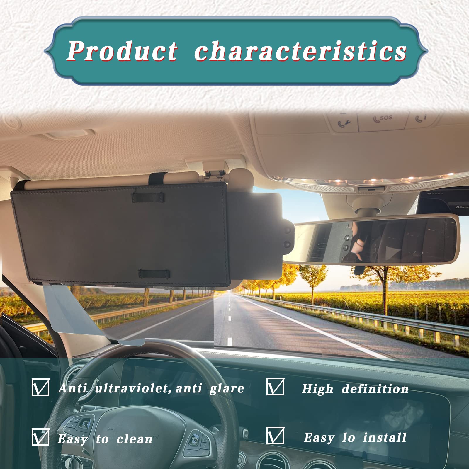 Polarized Sun Visor Extender, Anti-Glare Car Sun Visor Protects From Sun Glare, Automotive Interior Sun Protection, Snow Brown Blindness, Uv Rays, Universal For Most Cars(Lens Black)