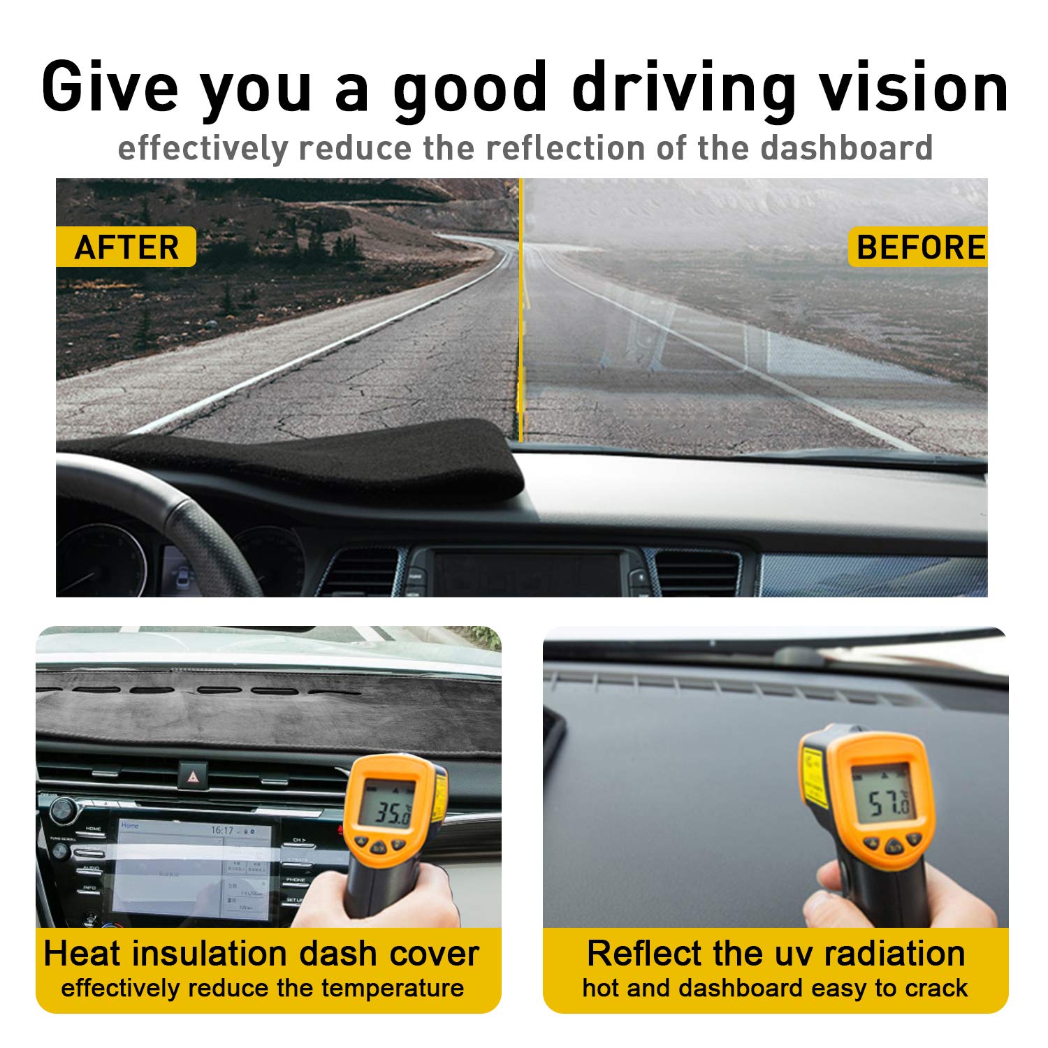 Remoch For Toyota Camry Accessories 2024 2023 2022 2021 2020 2019 2018 Dash Cover Dashboard Cover Mat Custom Fit Center Console Cover Sunshield Protector Pad(Gray)