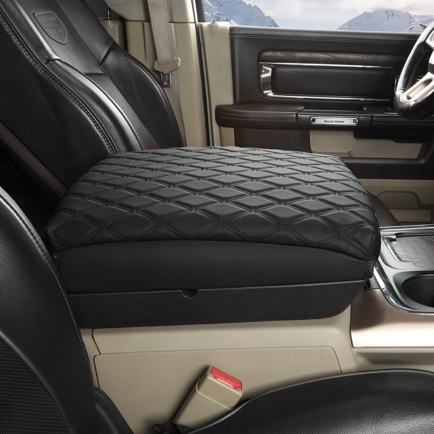 Giant Panda Center Console Cover Armrest Cover Cushion Fits Dodge Ram 1500 2500 3500 2009 2010 2011 2012 2013 2014 2015 2016 2017 2018, Scratch Resistant And Waterproof, Black