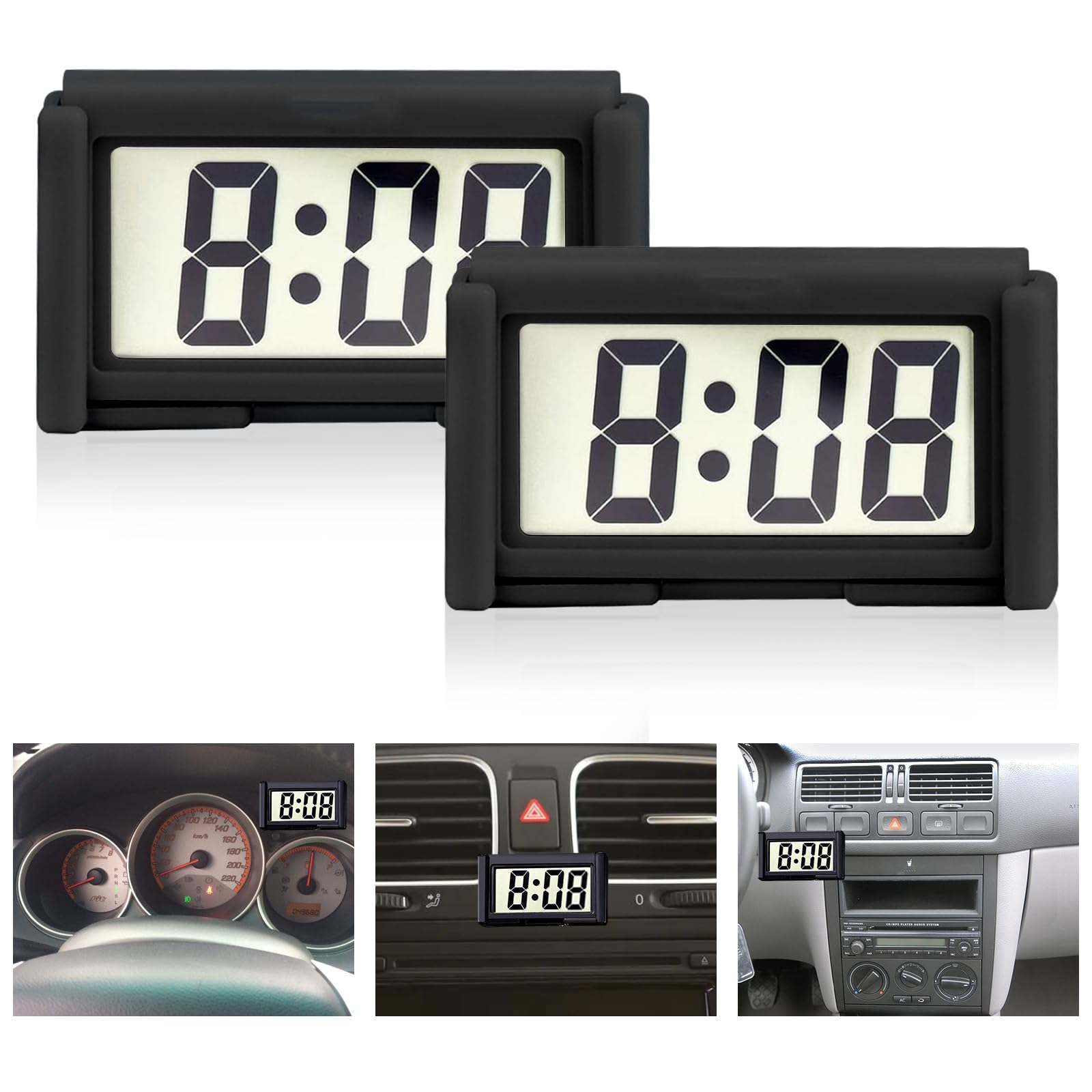 Car Dashboard Digital Clock - with Jumbo LCD Time & Day Display - Mini Automotive Stick On Watch for Car Truck Dashboard & Air V