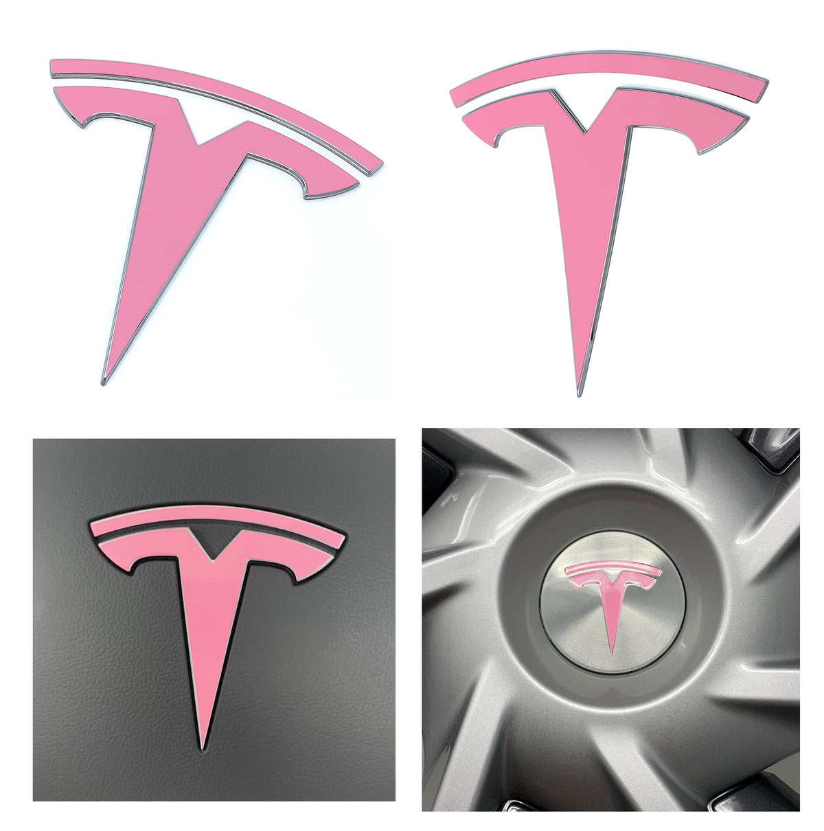 Logo Decal Wrap For Tesla Model Y, 11-Pc Set (Satin Pink)