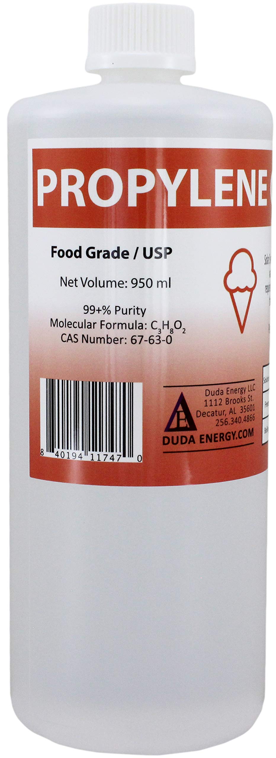 Duda Energy Pg950 1 L Bottle/1 Quart Propylene Glycol Food Grade Usp 99.5+% Pure Concentration With Child Safety Cap