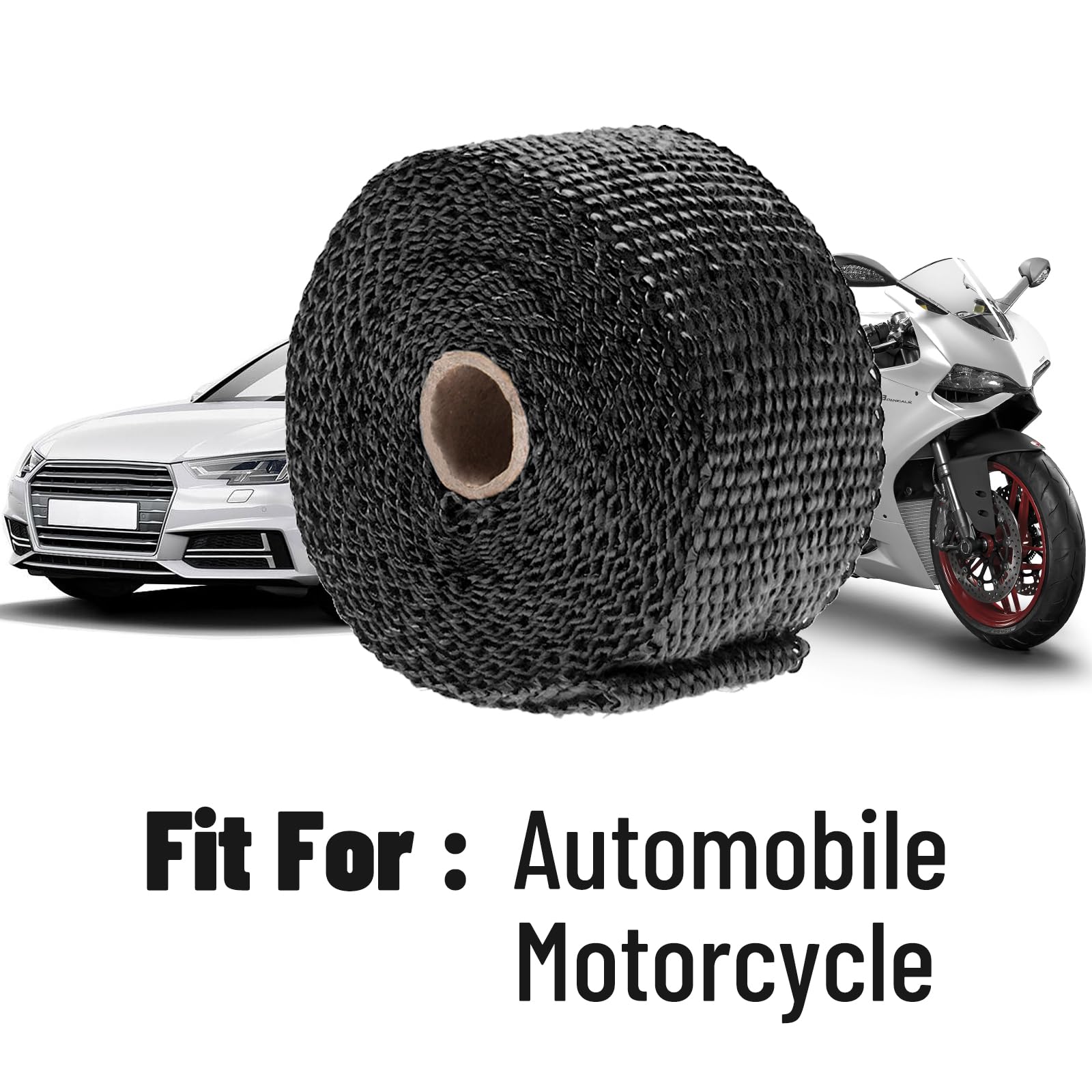 Big-Autoparts 2'' X 16 Feet Exhaust Manifold Fiberglass Heat Wrap Thermal Wrap Tape And Stainless Ties Kit,Black