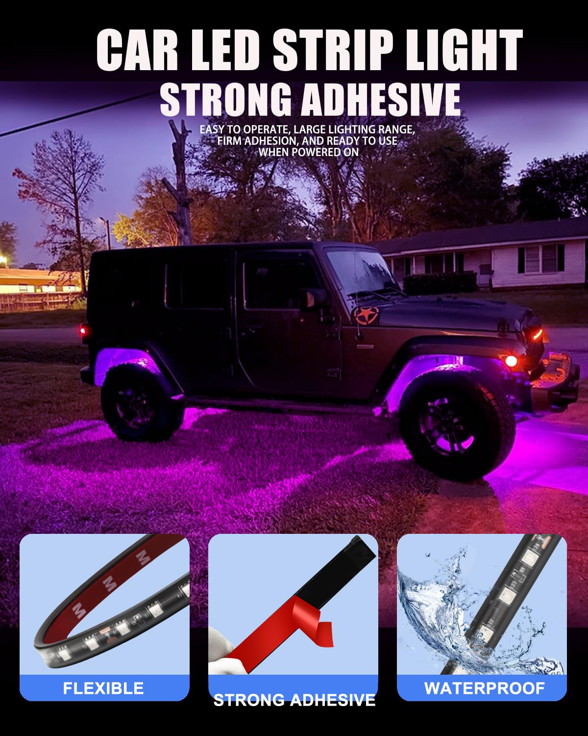 12V Led Light Strip 12.75Inch Waterproof Led Light Strips For Cars Motorcycles Golf Cart Interior & Exterior Marine Boat Pink Le