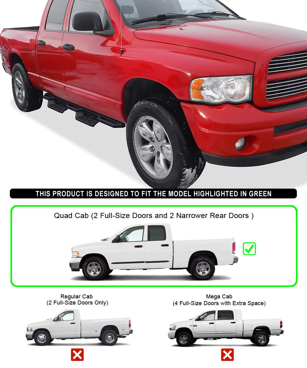 Aps Stainless Steel Pocket Steps Running Boards Compatible With Dodge Ram 1500 2002-2008 Quad Cab & 2500 3500 03-09 (Exclude Daytona Rumble Bee And Srt-10 Models)