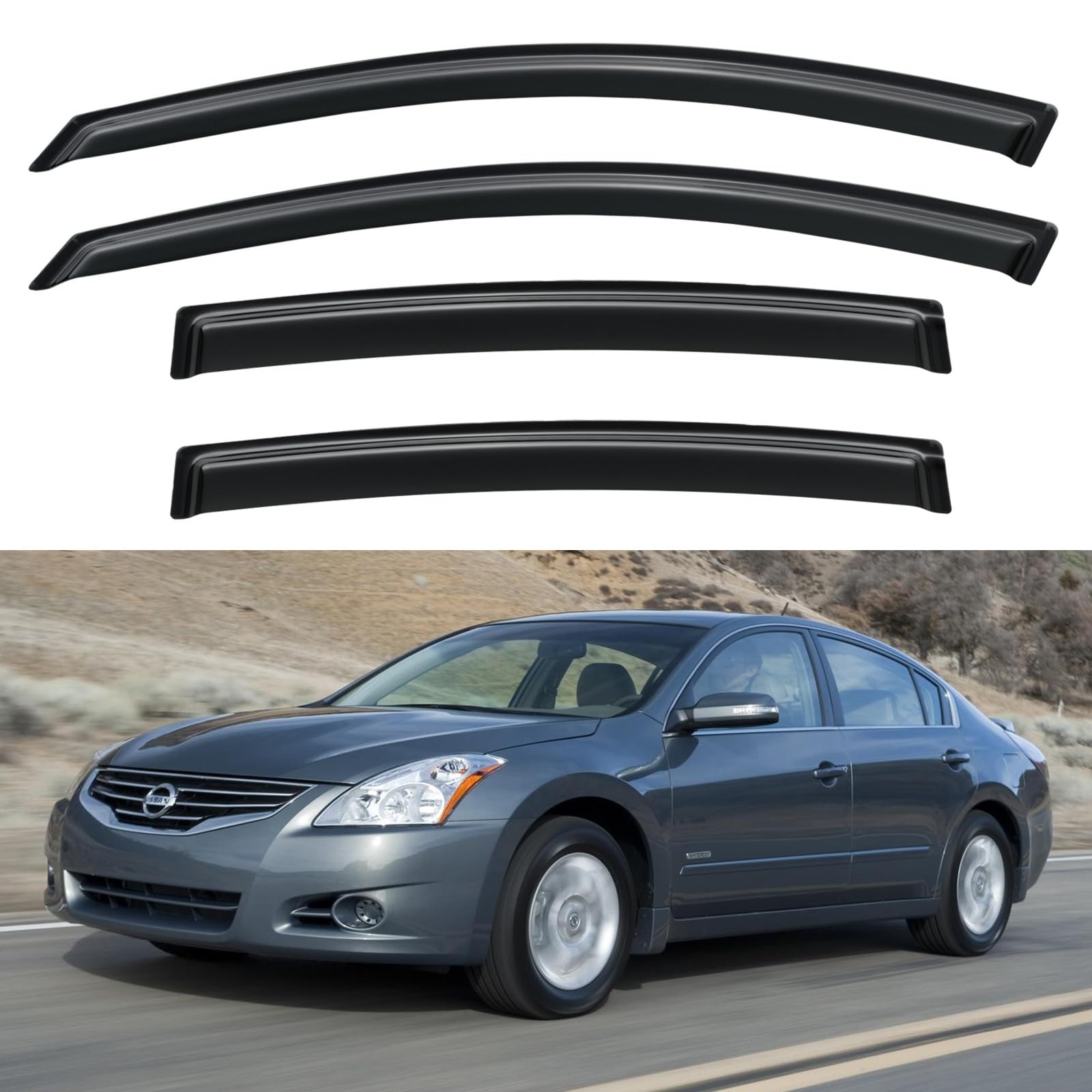 Window Visors Rain Guards Shield for 2007-2012 Nissan Altima, Out-Channel Window Vent Wind Deflectors Visors Shades for 07-12 Al