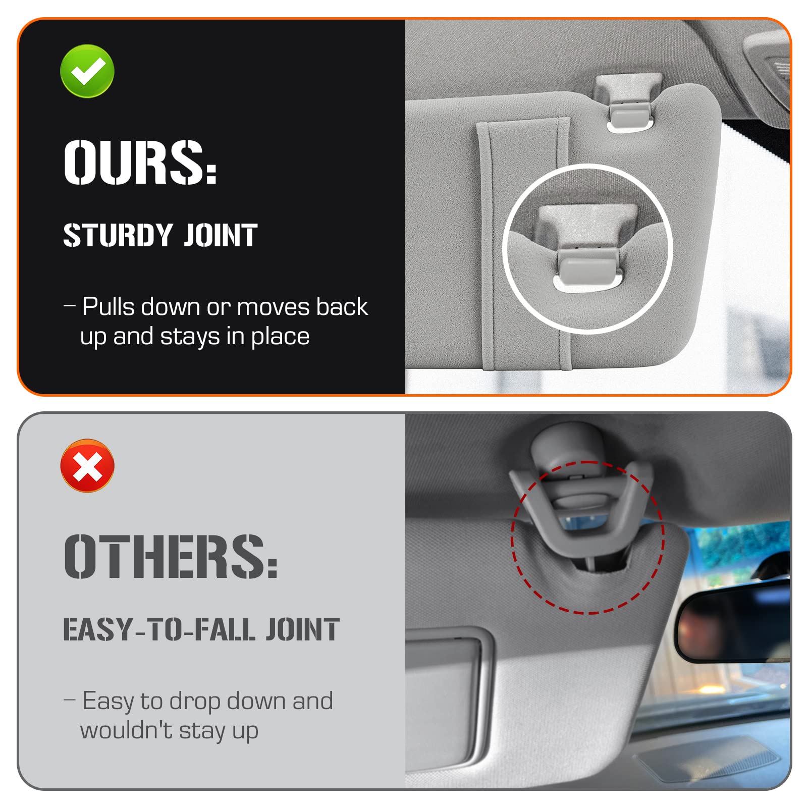 AEagle Left & Right Sun Visor Replacement for 2007-2011 Toyota Camry w/o Sunroof, Gray, Driver & Passenger Side, 74310-06750-E0,