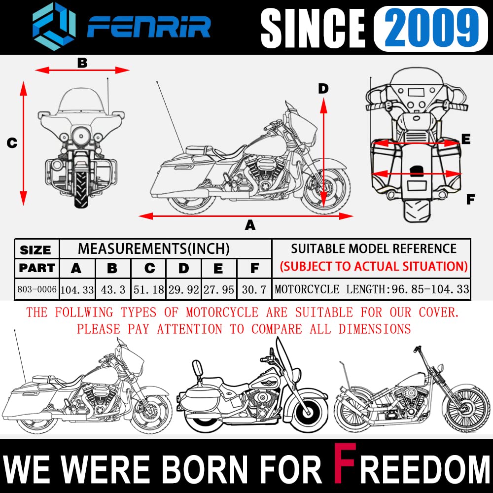 Fenrir 104'' Motorcycle Cover Waterproof Outdoor Storage For Harley Davidson Street Glide Road Glide Electra Glide Road King Ind