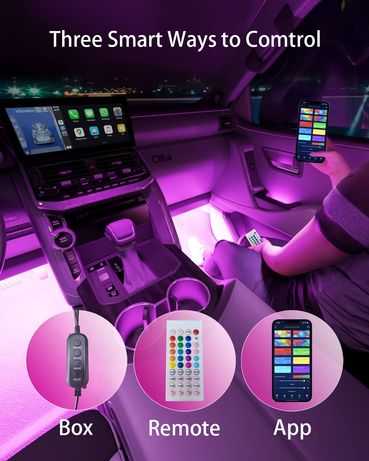 Keepsmile Interior Car Lights Accessories App Control With Remote Music Sync Color Change Rgb Under Dash Car Lighting With Usb C