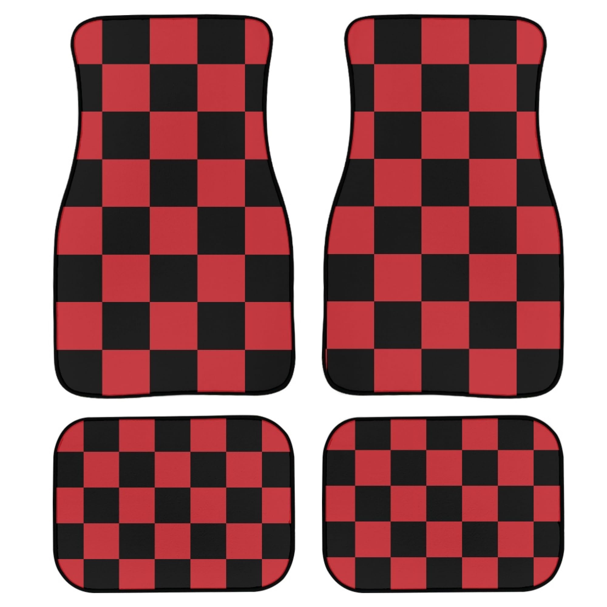 Checkered Car Floor Mats Set of 4,Geometric Checkered Plaid Pattern Black and Red Vehicle Front Rear Carpets Mats Universal Car 
