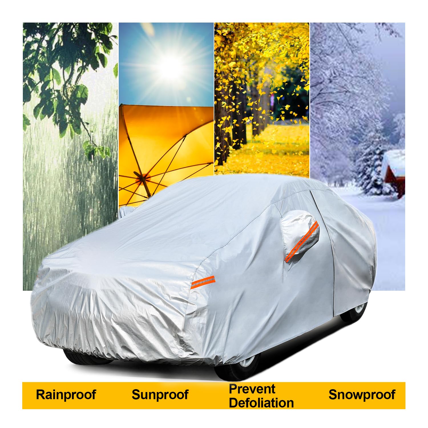 Kayme Car Cover For Automobiles All Weather Waterproof With Lock And Zipper Door, Outdoor Cover Sun Uv Rain Protection, Fit Seda